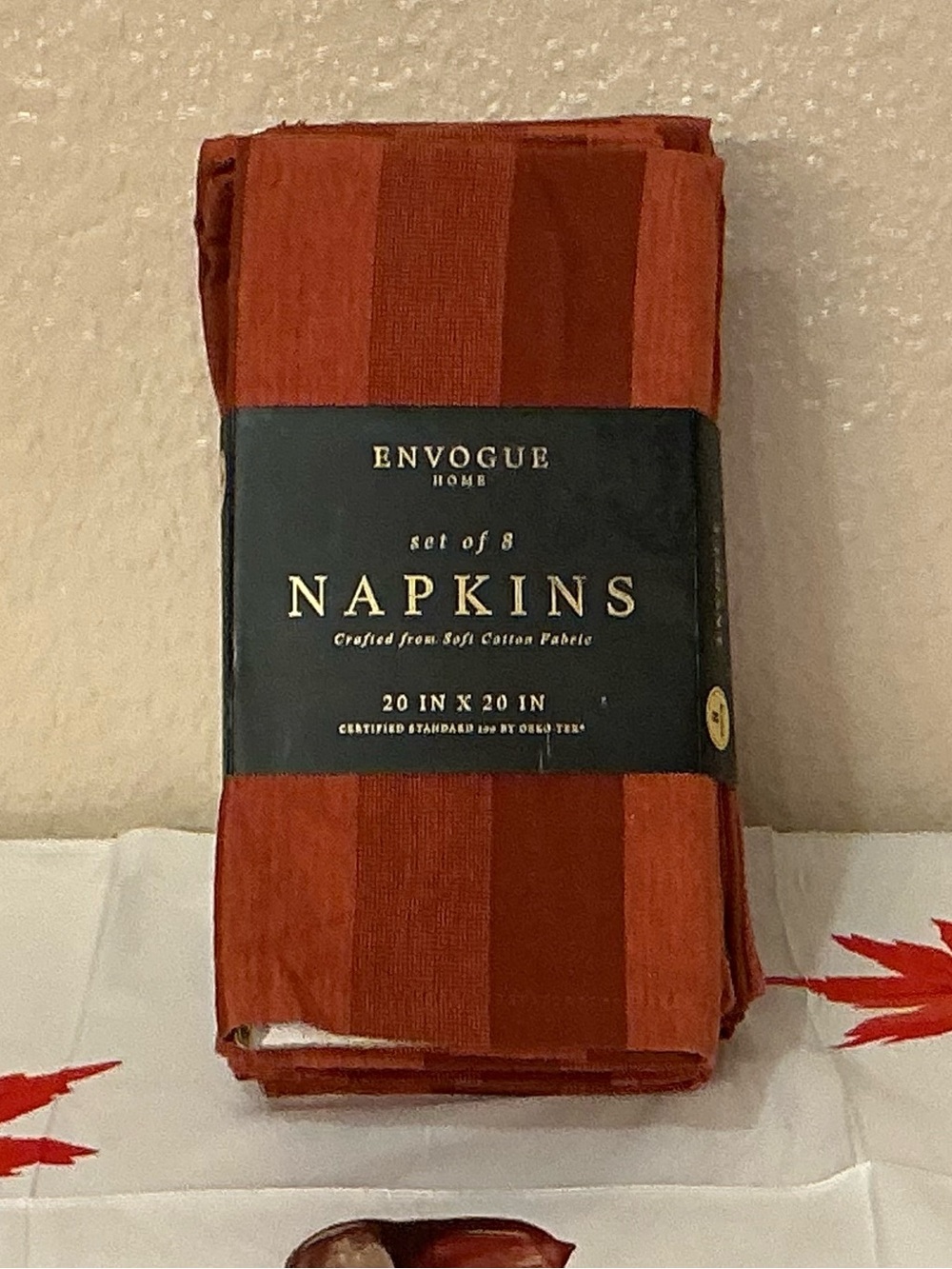 Envogue Rust Striped 100% Cotton Napkins. Set of 8